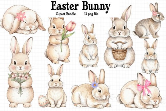 Download Vintage Easter Bunny Clipart Bundle - Art Collection