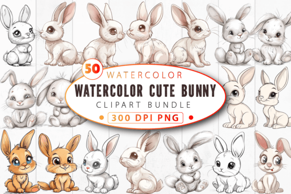 Download Watercolor Cute Bunny Clipart Bundle - Art Collection