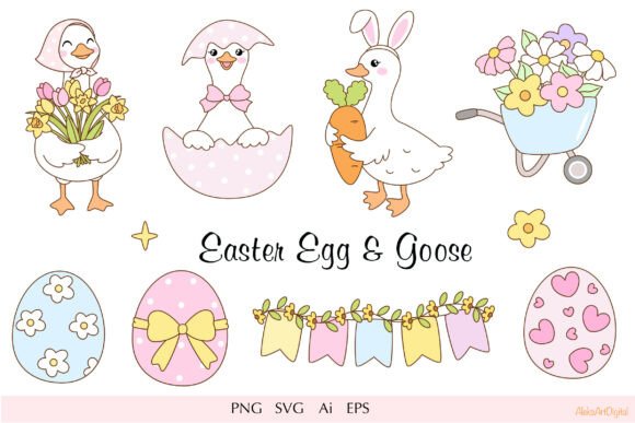 Download Cute Easter Goose &amp; Eggs PNG SVG Clipart - Art Collection