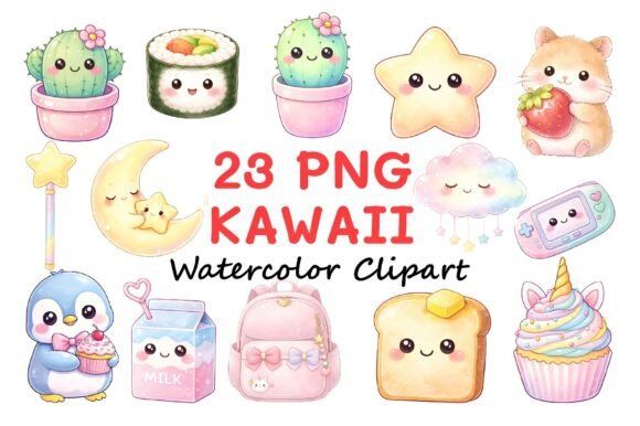 Download Cute Kawaii Clipart PNG Bundle - Art Collection