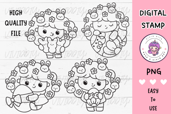 Download Digi Stamps Girl Easter Kawaii Clipart - Art Collection