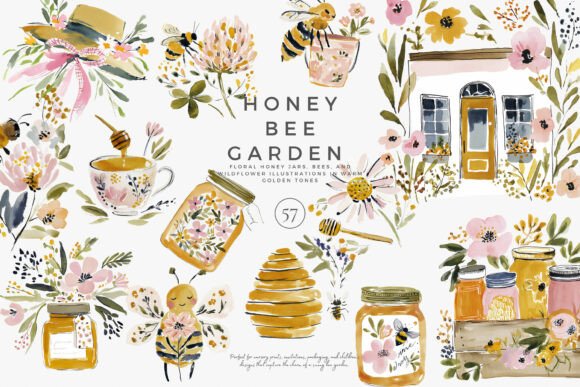 Download Charming Honey Bee Garden Clipart Set - Art Collection