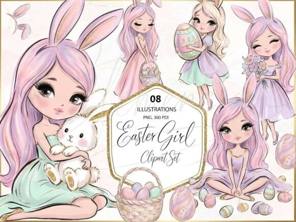 Download Easter Bunny Girl Clipart PNG Set - Art Collection