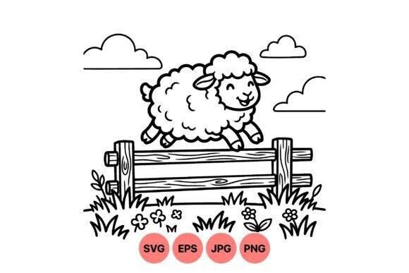 Download Cute Jumping Sheep Line Art - Art Collection