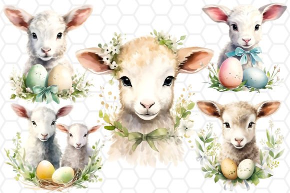 Download Cute Easter Lamb Watercolor Cliparts PNG - Art Collection