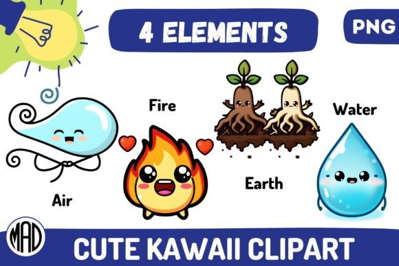 Download Cute Kawaii Clipart Four Elements PNG - Art Collection