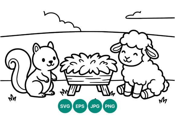 Download Cute Squirrel and Sheep Line Art - Art Collection
