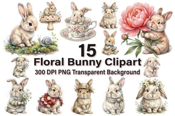 Download Cute Watercolor Floral Bunny Clipart - Art Collection
