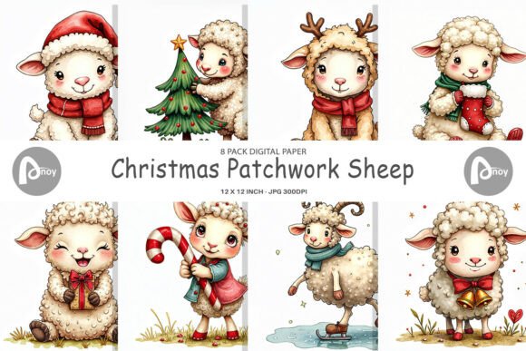 Download Christmas Patch Sheep Digital Paper - Premium Resources
