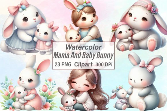 Download Watercolor Mama and Baby Bunny Clipart - Art Collection