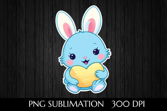 Download Adorable Blue Bunny Holding Heart - Art Collection