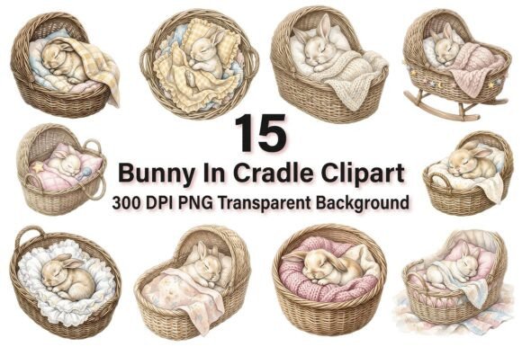 Download Cute Sleeping Bunny in Cradle Clipart - Art Collection