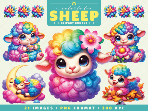 Download Cute Colorful Sheep Clipart - Art Collection