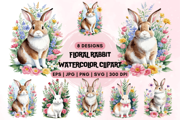 Download Floral Rabbit Watercolor Clipart - Art Collection