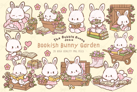 Download Kawaii Bookish Bunny Garden Clipart - Art Collection