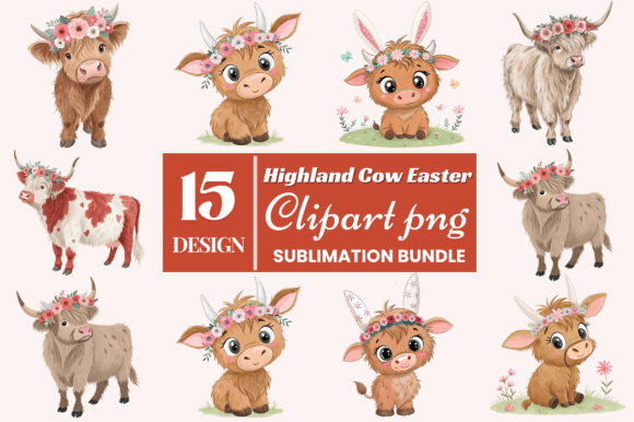 Download Highland Cow Easter Clipart PNG Bundle - Art Collection