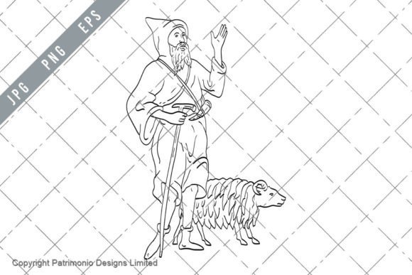 Download Medieval Shepherd Sheep Line Art Drawing - Art Collection