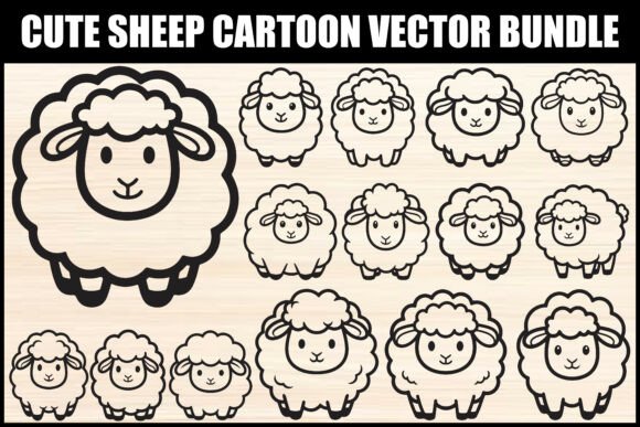 Download Cute Sheep Cartoon Vector Bundle - Art Collection