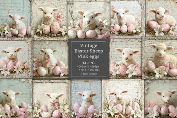 Download Vintage Easter Lamb Digital Paper Eggs - Premium Resources