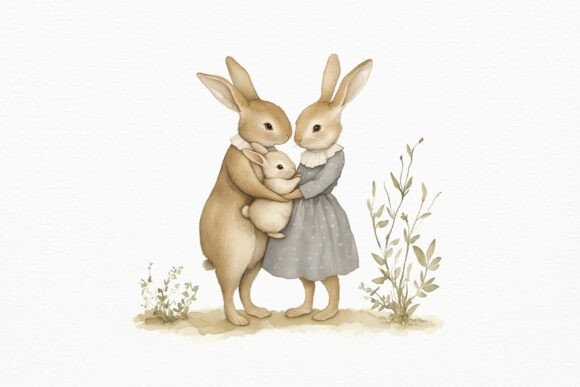 Download Vintage Rabbit Family Clipart, Bunny Png - Art Collection