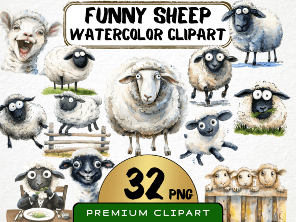 Download Funny Sheep Characters WatercolorClipart - Art Collection