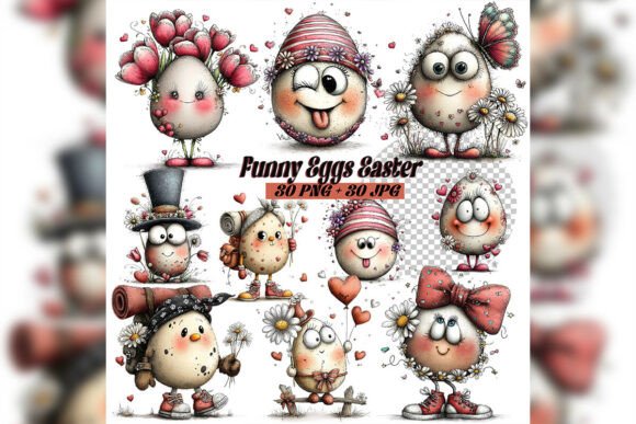 Download Whimsical Funny Easter Eggs Clipart Set - Art Collection