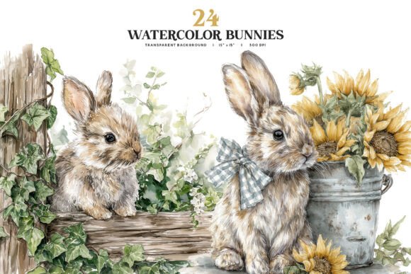 Download Watercolor Bunny Clipart PNG Set - Art Collection