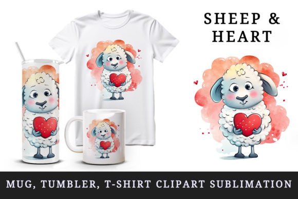 Download Cute Sheep &amp; Heart Tumbler Mug Clipart - Art Collection