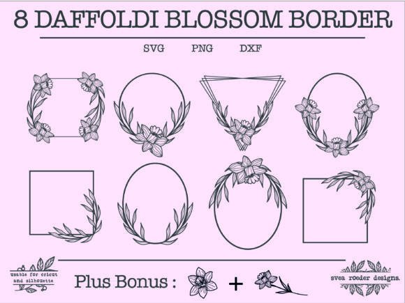 Download 8 Daffoldi Wreath Lineart Wildflower Svg - Art Collection
