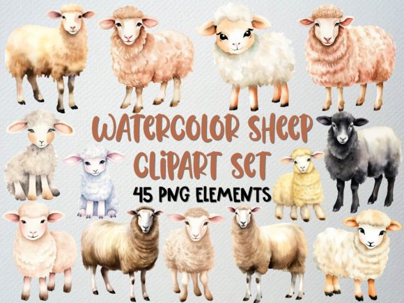 Download Watercolor Sheep Clipart Set, Lamb Png - Art Collection