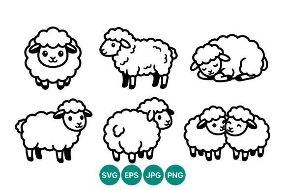 Download Cute Sheep Line Art Set - Art Collection