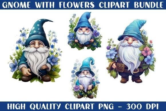 Download Gnome with Flowers Clipart Bundle - Art Collection