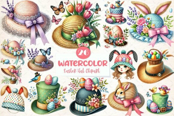 Download Watercolor Easter Hat Clipart Bundle - Art Collection