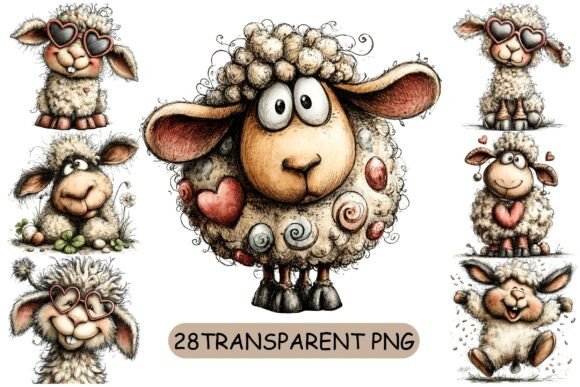 Download 28 Whimsical Sheep PNG Clipart Set - Art Collection