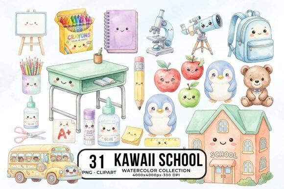 Download Back to School Cute Kawaii Clipart PNG - Art Collection