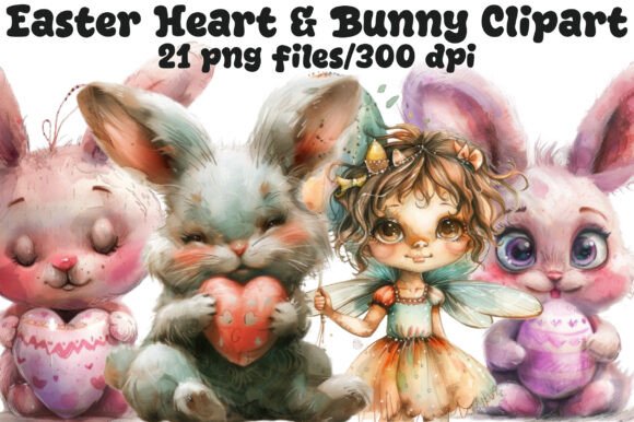 Download Whimsical Easter Heart &amp; Bunny Clipart - Art Collection