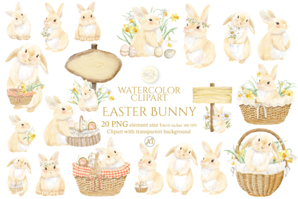 Download Watercolor Easter Bunny Clipart Set - Art Collection