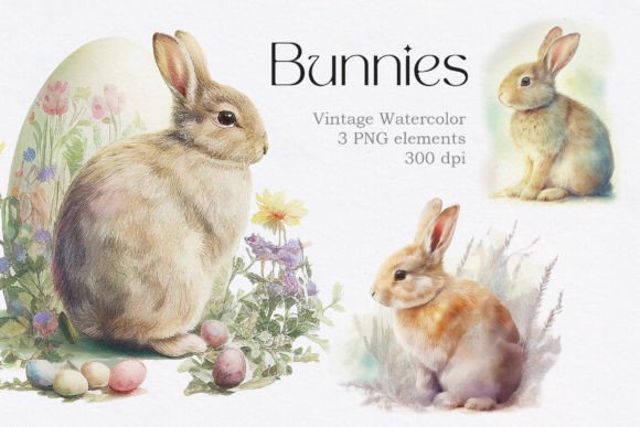 Download Vintage Watercolor Bunny Animals Clipart - Art Collection