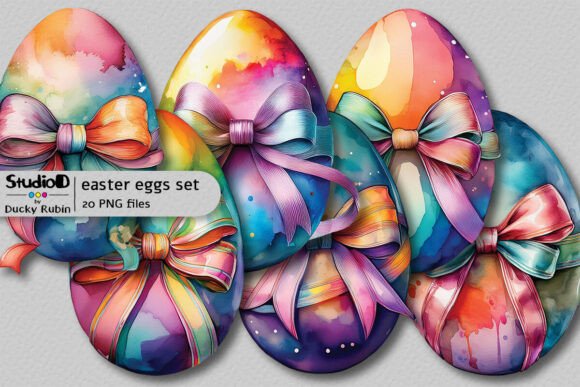 Download Watercolor Eggs Clipart Set - Ribbon Bow - Art Collection