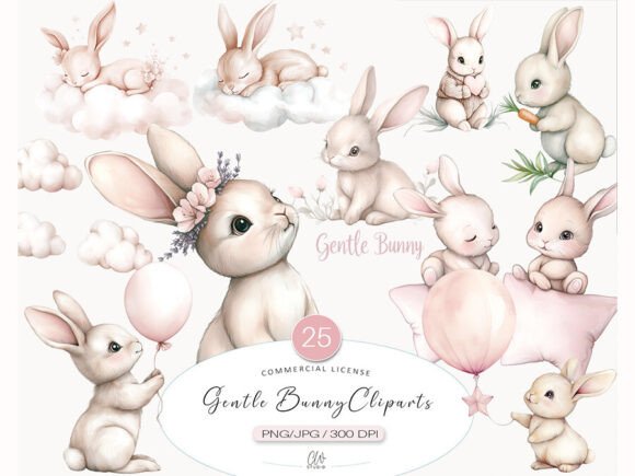 Download Gentle Bunny Clipart Set - Art Collection