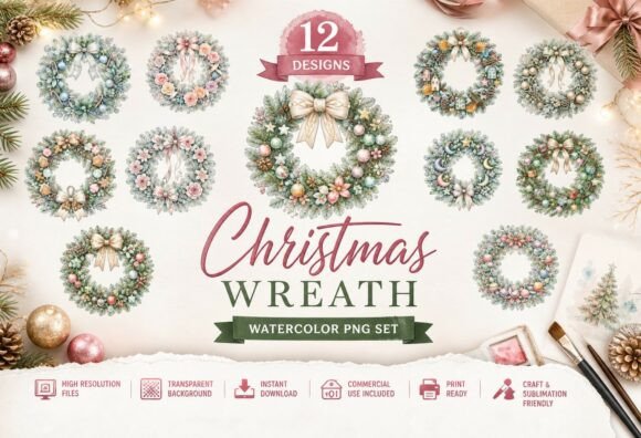 Download Watercolor Christmas Wreath PNG Cliparts - Art Collection